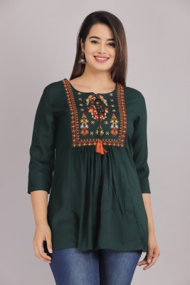 Aarodhiya Party Embroidered Women Dark Green Top