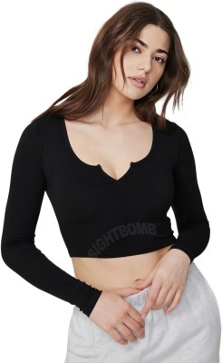 SIGHTBOMB Party Solid Women Black Top