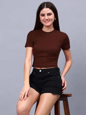 UNIFringe Casual Solid Women Brown Top