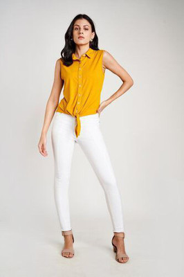 AND Casual Self Design Women Yellow Top