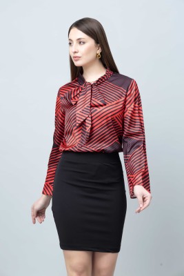 PURYS Casual Geometric Print Women Red, Black Top