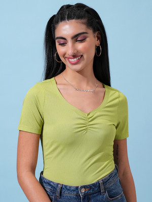 Tokyo Talkies Casual Solid Women Green Top