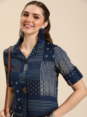 ANOUK Casual Geometric Print Women Blue Top
