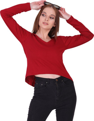 Styvibe Casual Solid Women Maroon Top