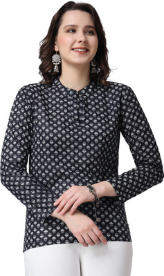 Herway Casual Printed Women Black, White Top