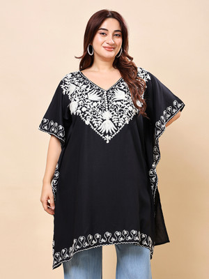 VAAMII Casual Embroidered Women Black Top