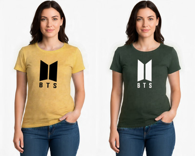 Blueribon Casual Solid, Printed Women Dark Green, Yellow Top