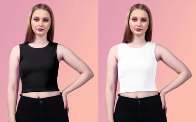 LILASTEX Casual Self Design Women Black, White Top