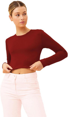 THE BLAZZE Casual Solid Women Maroon Top