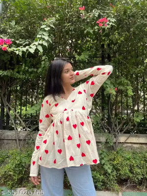 nikku textiles Party Printed Women White, Red Top