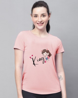 ORANGEMOON Printed Women Round Neck Pink T-Shirt