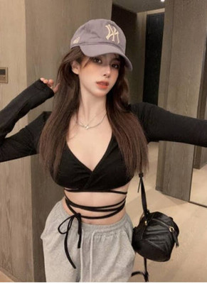 glitsy Casual Solid Women Black Top