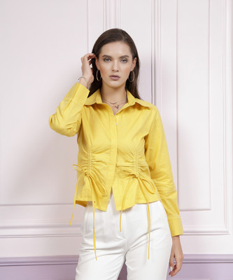 ATHENA Casual Solid Women Yellow Top