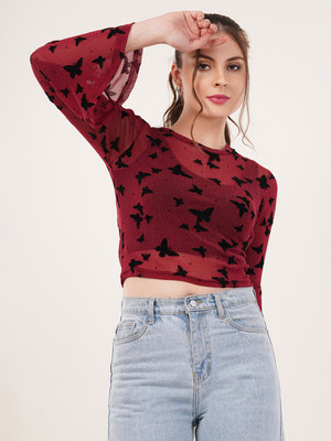 clobug Casual Printed Women Maroon Top