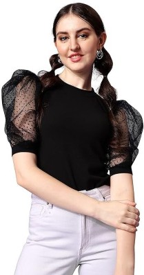 Urban Komfort Casual Self Design, Solid Women Black Top