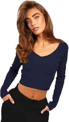 THE BLAZZE Casual Solid Women Blue Top