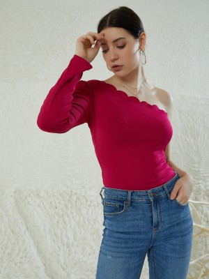 Berrylush Casual Solid Women Red Top