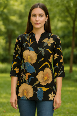 DG's Attire Formal Floral Print Women Black Top