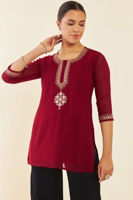 soch Casual Embroidered Women Maroon Top
