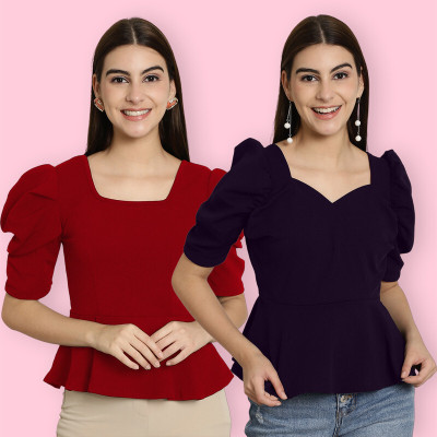 Tromko Casual Solid Women Red, Purple Top