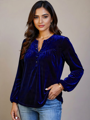 SHAAHEEROOTS Casual Solid Women Blue Top