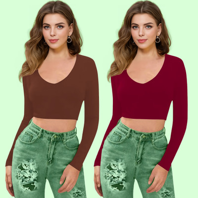 NAVYANKAA Casual Solid Women Maroon Top