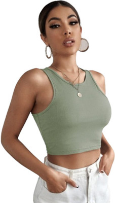 Moda Rapido Casual Solid Women Green Top