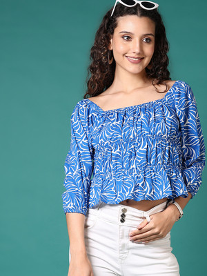 V-MART Casual Printed Women Blue Top