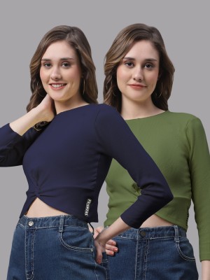 FBAR Casual Self Design Women Dark Blue, Dark Green Top