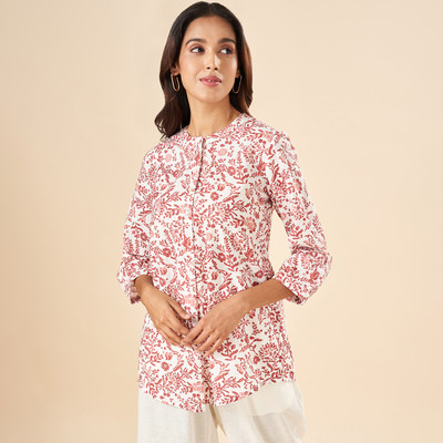 Akkriti by Pantaloons Casual Solid, Floral Print Women Multicolor Top
