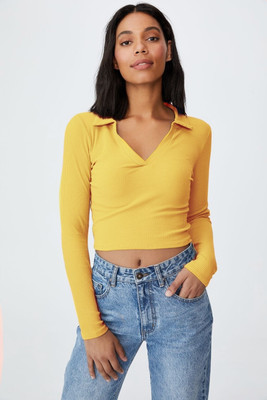TUSI Casual Solid Women Yellow Top