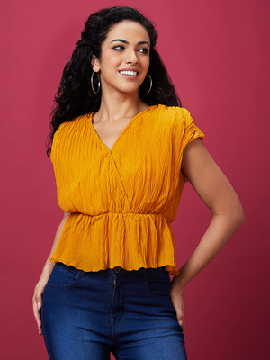 Globus Casual Solid Women Yellow Top