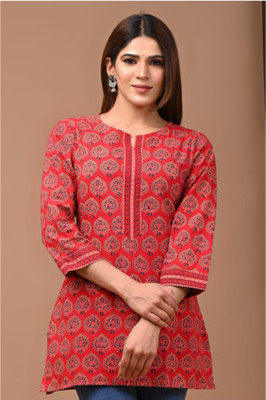 craftwell studio Casual Self Design Women Red Top
