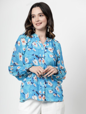PLUSS Casual Printed Women Blue Top