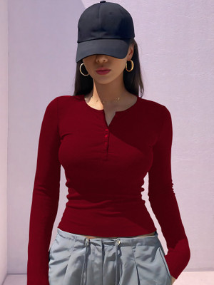 NAVYANKAA Casual Solid Women Maroon Top