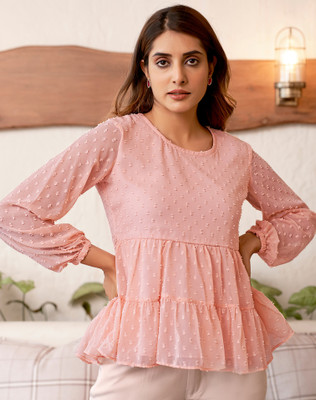 Selvia Casual Self Design Women Pink Top