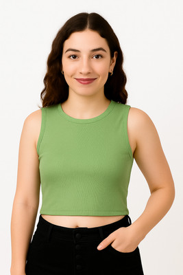 LILASTEX Casual Self Design Women Light Green Top