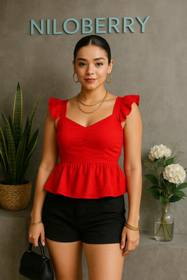 NiloBerry Party Solid Women Red Top