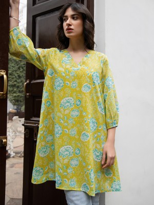 Janasya Casual Printed, Floral Print Women Light Blue, Light Green, White Top