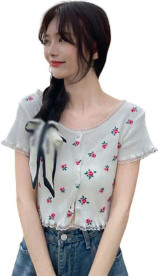 Ina fashion Casual Floral Print Women White Top