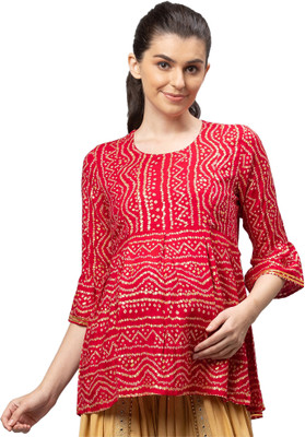 AV2 Casual Printed Women Red, Gold Top