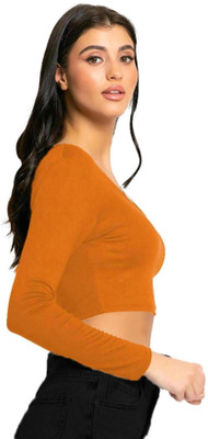 THEBLAZZEE Casual Solid Women Orange Top