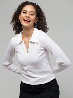 Alveen Empire Casual Self Design Women White Top