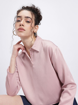 Glitchez Casual Solid Women Beige Top