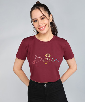 Flicfol Casual Printed Women Maroon Top