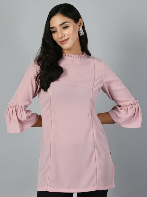 Meesan Casual Solid Women Pink Top