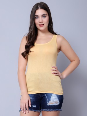 DIAZ Casual Solid Women Beige Top