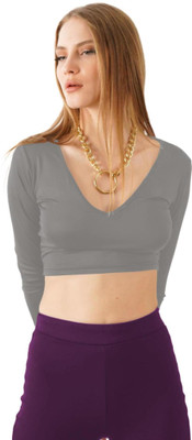 THE BLAZZE Casual Solid Women Grey Top