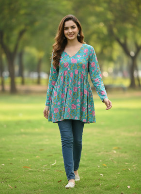 Desi Beats Casual Floral Print Women Blue, Pink Top