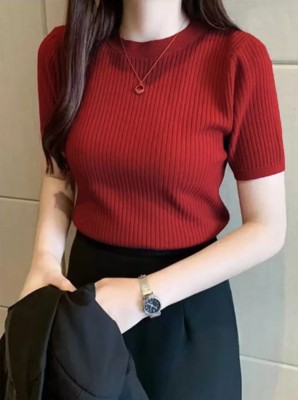 VABRU Casual Solid Women Red Top